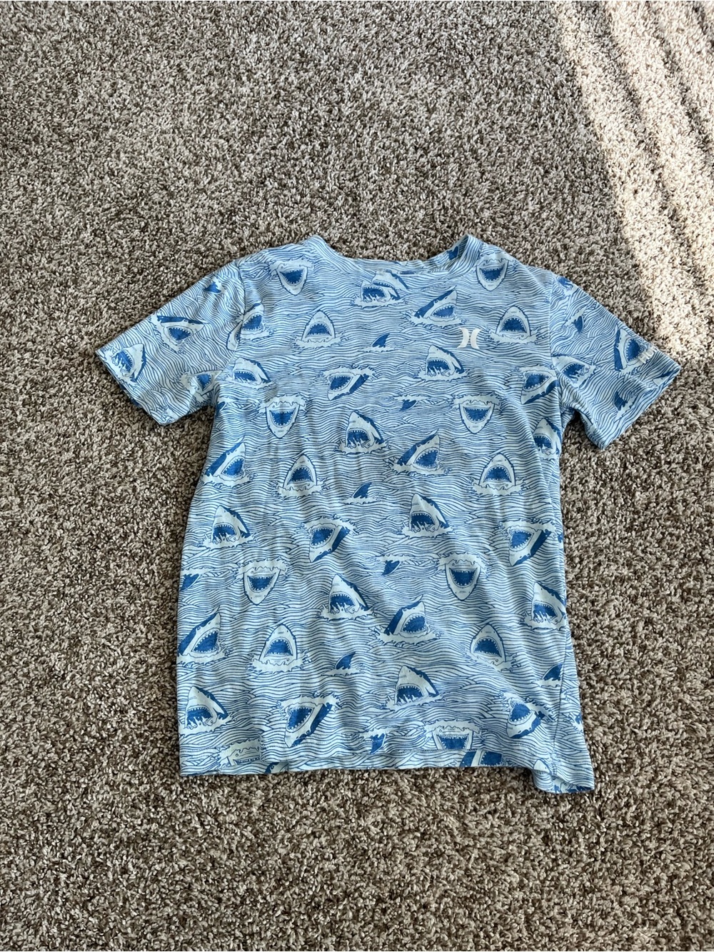 Hurley Light Blue Shark Pattern Short Sleeve Tee Boys L